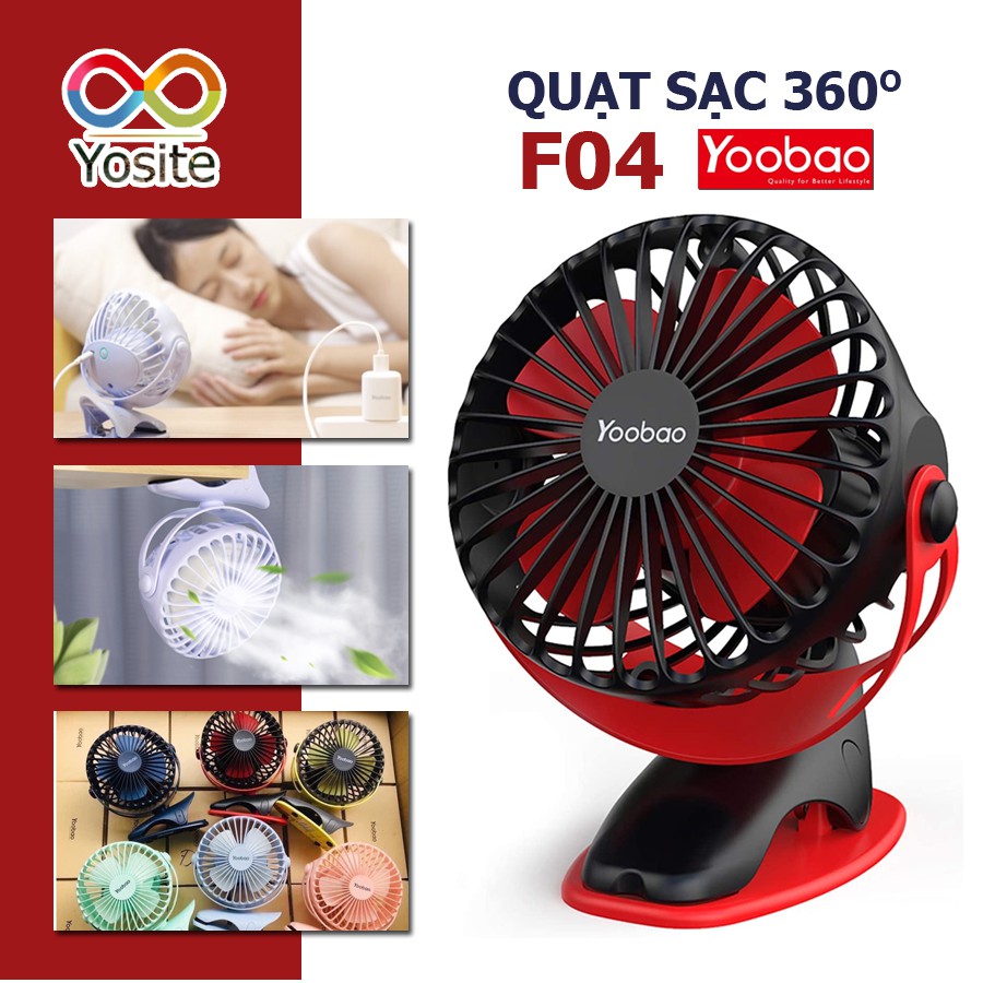 Quạt sạc mini xoay góc 720 độ, đế kẹp đa năng hoặc đặt bàn, với 4 nấc điều chỉnh gió YOOBAO F04 6400MAH