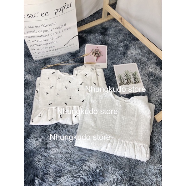Áo babydoll nữ trắng hoa nhí dáng dài kiểu tiểu thư bánh bèo ulzzang trong sáng Nhungkudo | BigBuy360 - bigbuy360.vn