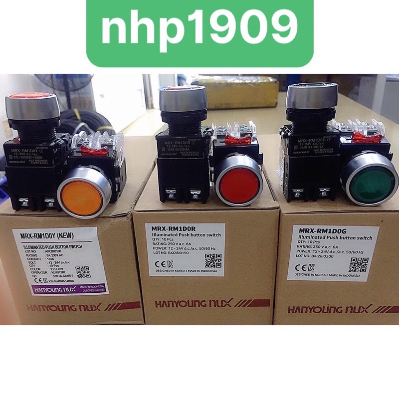 Nút nhấn nhả MRX-RM1D0 Ø22, 1NO + 1NC, đèn LED 12~24V AC/DC Hanyoung Nux