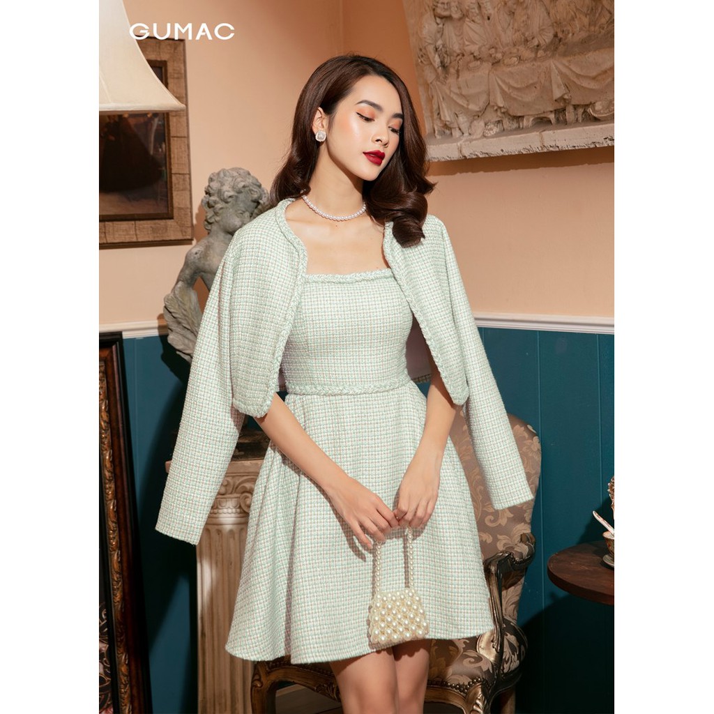 [Mã WABR0101 giảm 10% đơn 99K] Đầm xòe nữ Luxury Tweed 2 dây GUMAC DVB1179 (không kèm áo khoác) | BigBuy360 - bigbuy360.vn