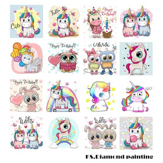 Bộ tranh đính đá 5D họa tiết hoạt hình ngựa một sừng độc đáo DIY 30X30