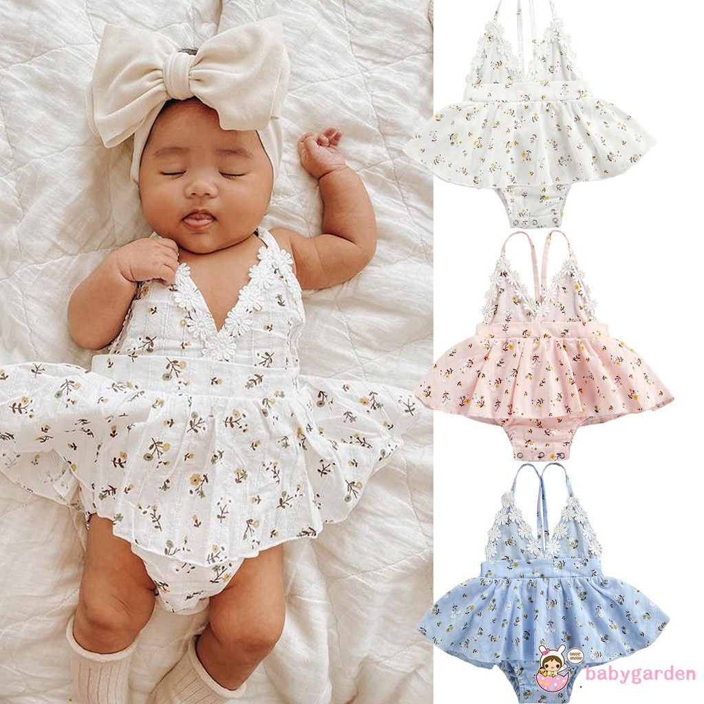 Bộ Áo Liền Quần Hai Dây Cổ Chữ V Hở Lưng In Hoa 3 Màu Tùy Chọn Thời Trang Mùa Hè Cho Bé Gái 0-24 Tháng Tuổi