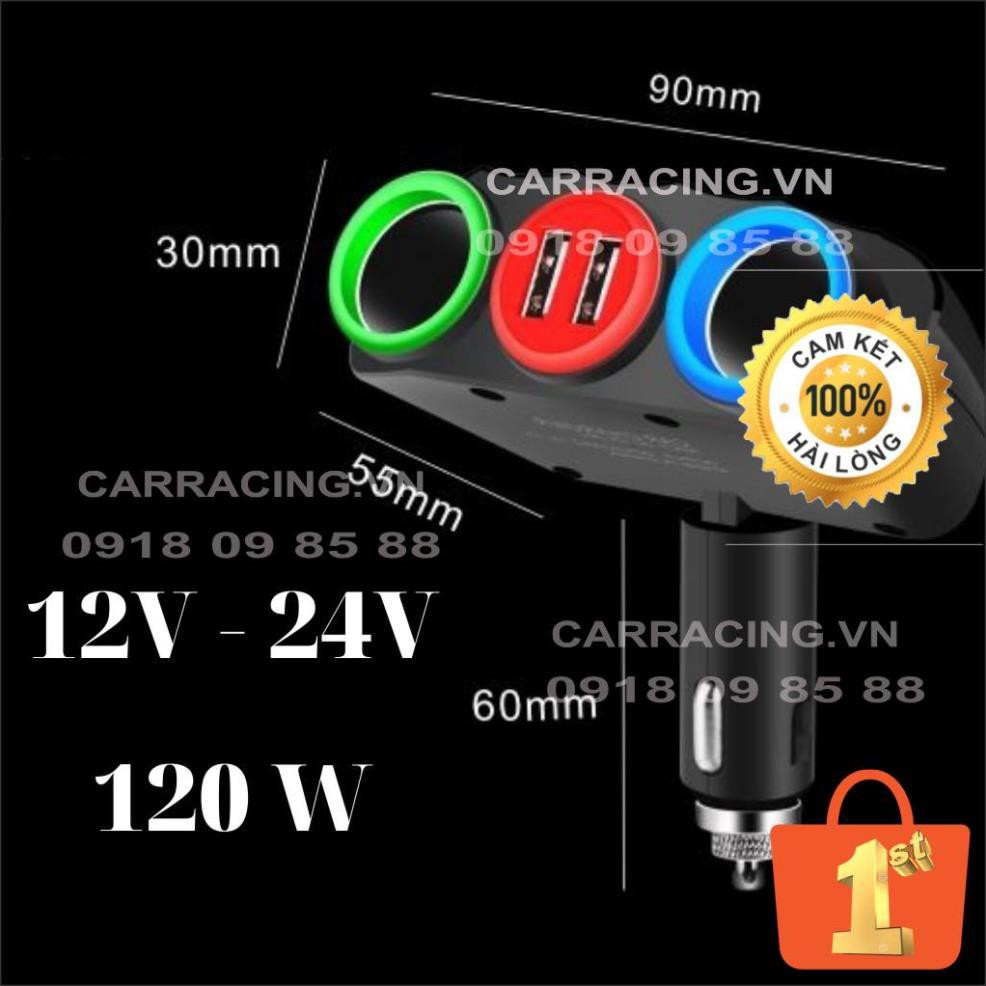 Tẩu Sạc ô tô, xe hơi  2 Tẩu Tròn (2 USB Nhỏ) - Có đèn led báo điện áp ac quy