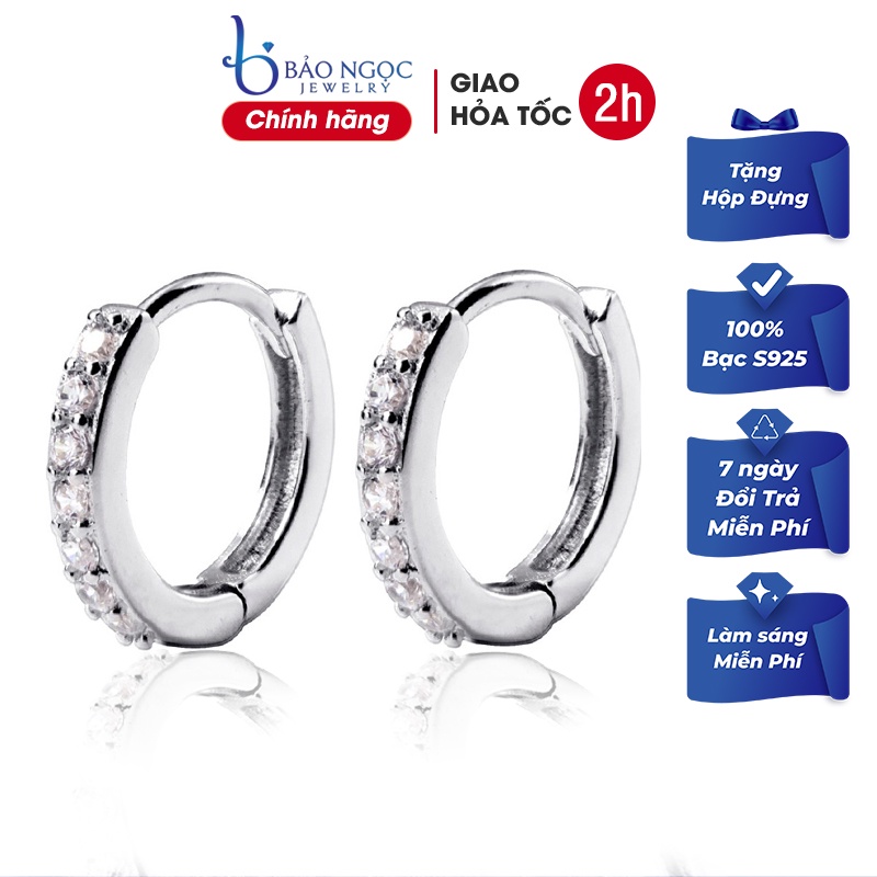Khuyên Tai Nữ Đính Đá Bạc Ý S925 Dáng Tròn Đeo Sát Tai B2425- Bảo Ngọc Jewelry