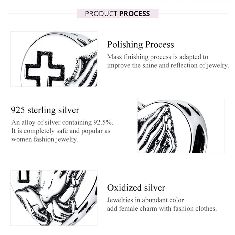 Hạt Xỏ Vòng Tay Bamoer BSC317 Bằng Bạc 925 Kiểu Trái Tim Họa Tiết Bàn Tay Cầu Nguyện Để Làm Trang Sức DIY