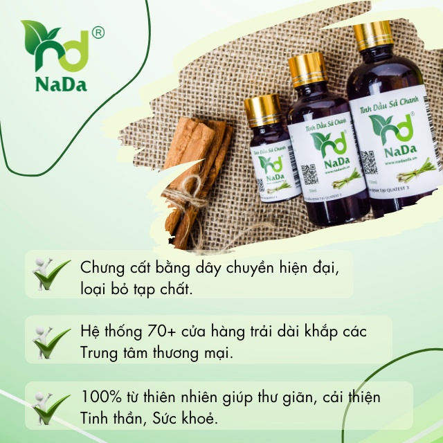 Tinh dầu Sả chanh nguyên chất Nada | Kiểm định QT3 | Khử mùi, tạo hương, đuổi muỗi, giảm stress.