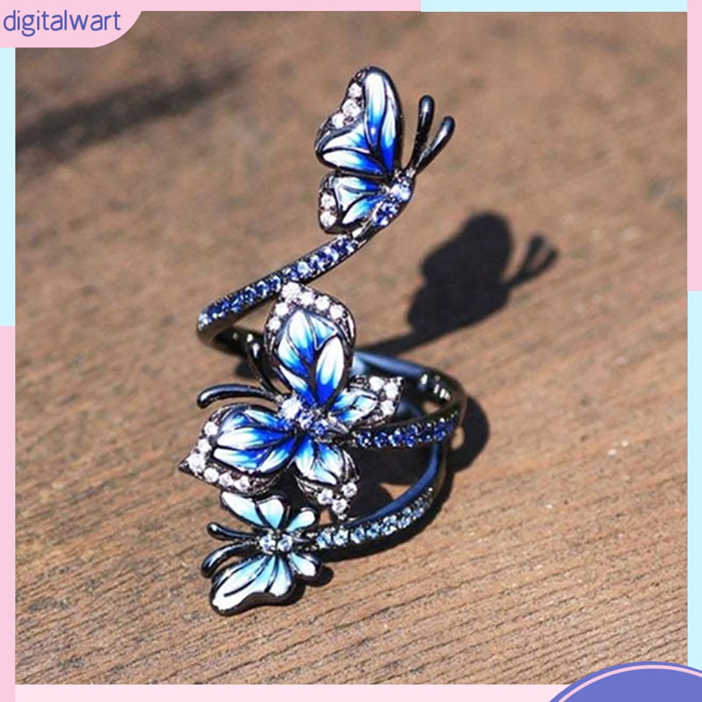 Nhẫn mở hình bướm màu xanh dương thời trang thanh lịch có thể điều chỉnh