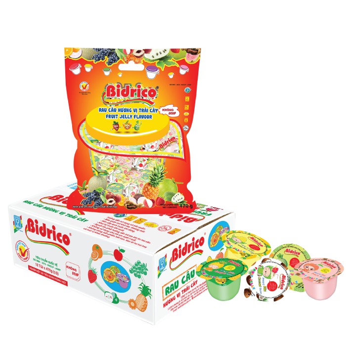 Thùng 12 túi Rau Câu hương vị Trái Cây Bidrico (470g/túi)