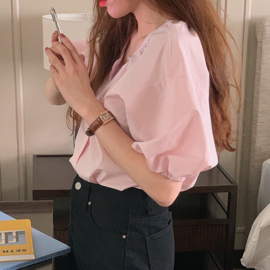 Áo Sơ Mi Tay Ngắn Cổ Đứng Dáng Rộng Phong Cách Retro Thời Trang