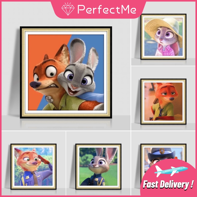 Bộ tranh đính đá 5D họa tiết Zootopia Judy và Nick độc đáo DIY 30x30cm