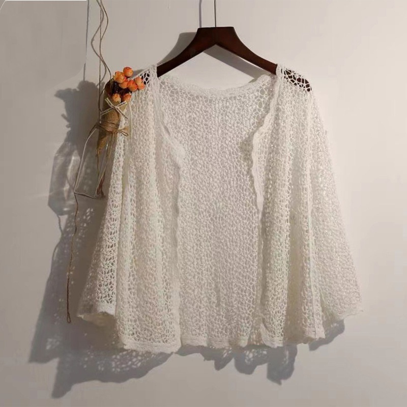 Áo Cardigan Dệt Kim Tay Dài Phối Lưới Mỏng Che Phủ Phía Trước Cho Nữ