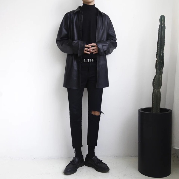 Áo sơ mi tay dài dáng dài vừa chất liệu da oversize