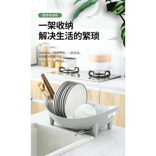 Rổ giá úp bát đĩa thông minh hình chiếc thuyền có khay hứng nước,Đồ dùng nhà bếp thông minh