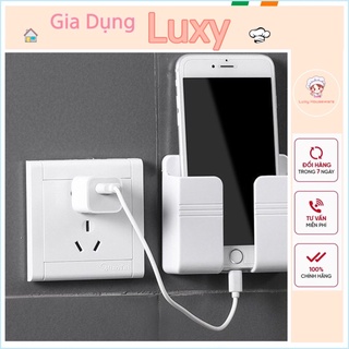 Kệ Dán Tường Để Remote, Đồ Dùng/ Giá Đỡ Sạc Điện Thoại - Có Móc Treo Giữ Dây Điện - Luxy Houseware