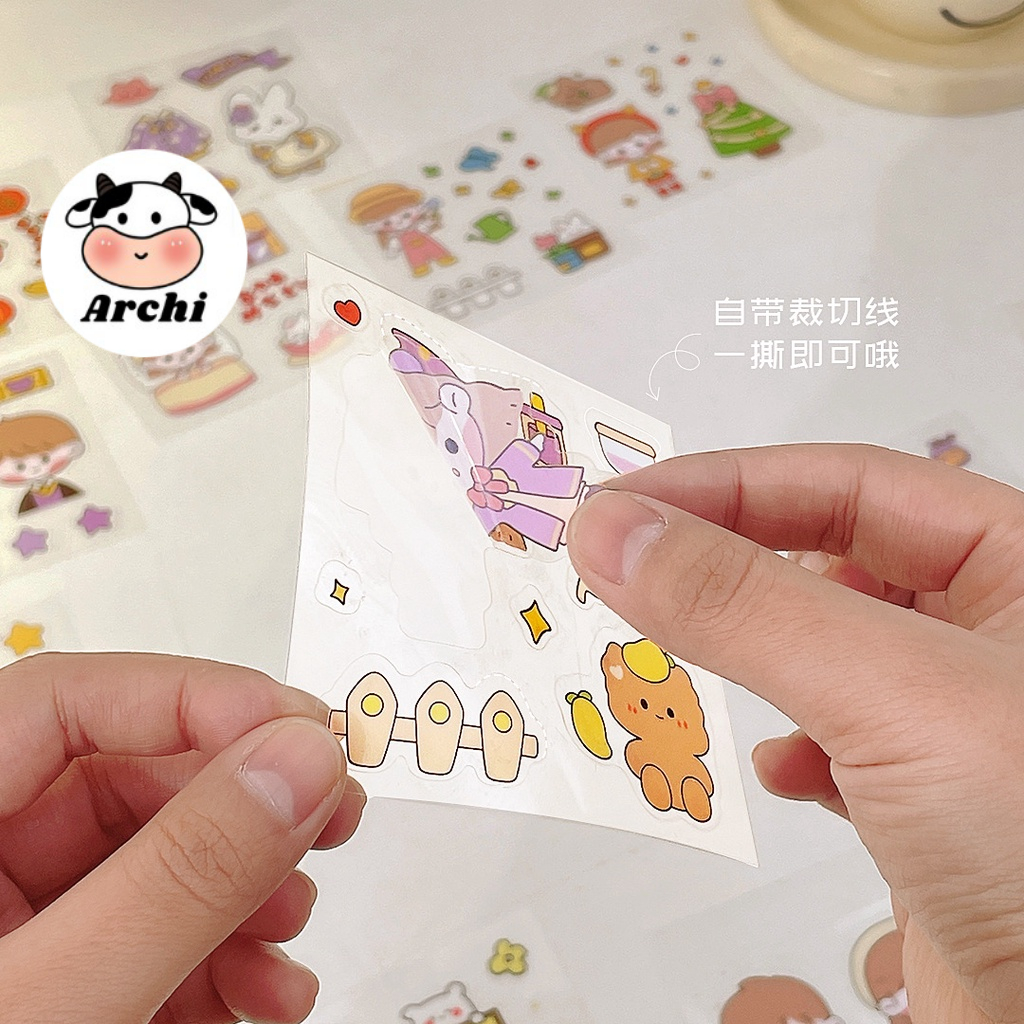 Hộp 100 tấm sticker cute trang trí dán tập vở, bình nước, bút nước