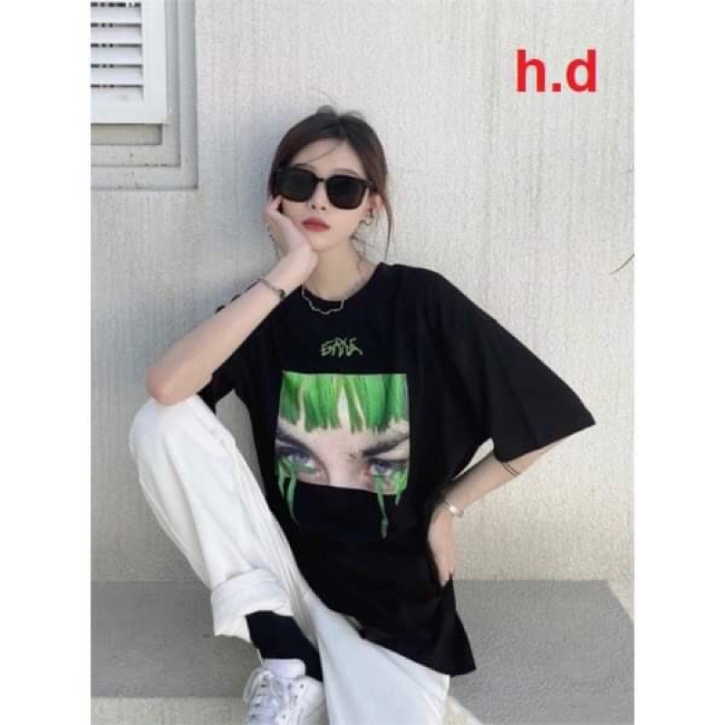 Set bộ in hình Billie Eilis.h áo phông đen quần trắng cá tính năng động, thời trang hè