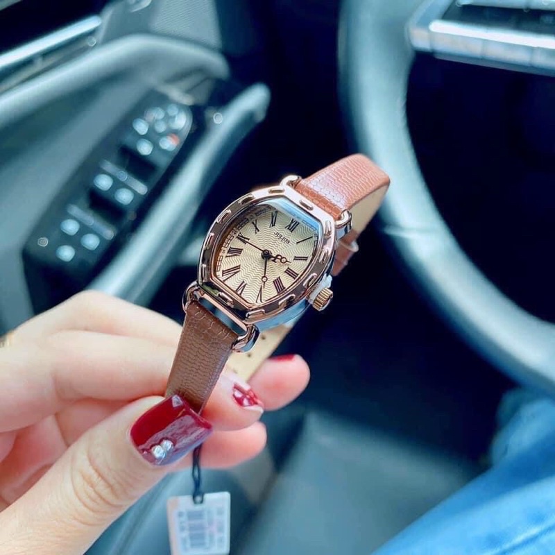 Đồng hồ nữ juli dây da Fullbox Mặt chữ nhật đính đá siêu xinh size 22mm. Đồng hồ thời trang giá rẻ