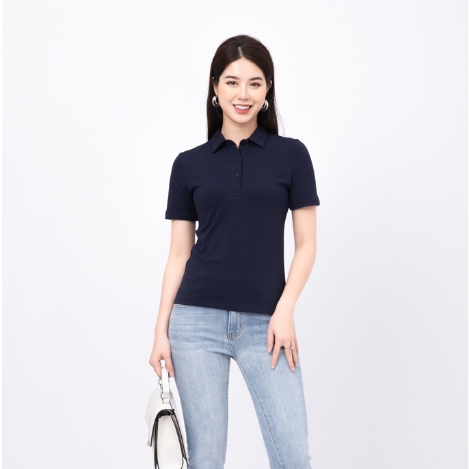 Áo thun polo nữ Fiona màu xanh mở khuy thân trước cửa tay ngắn  F521183