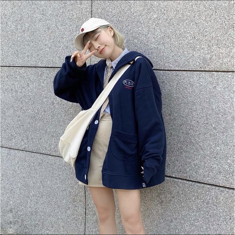 Áo Khoác Cardigan Có Nón Nỉ KIZDER Unisex Form Rộng ( Cardigan “키즈더” )