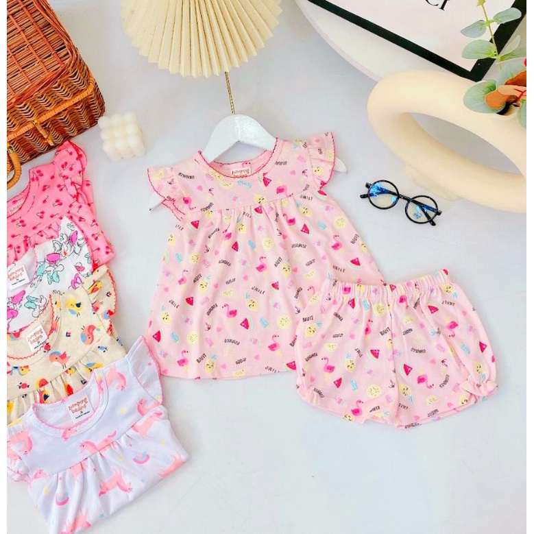 Bộ cộc tay bé gái bánh bèo cánh tiên cotton xuất Nhật