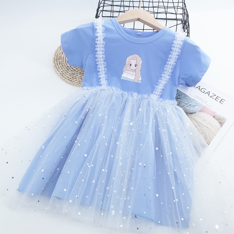 Đầm Công Chúa Phối Ren Đính Kim Sa Nhiều Màu Dễ Thương Thời Trang Cho Bé Gái 2022