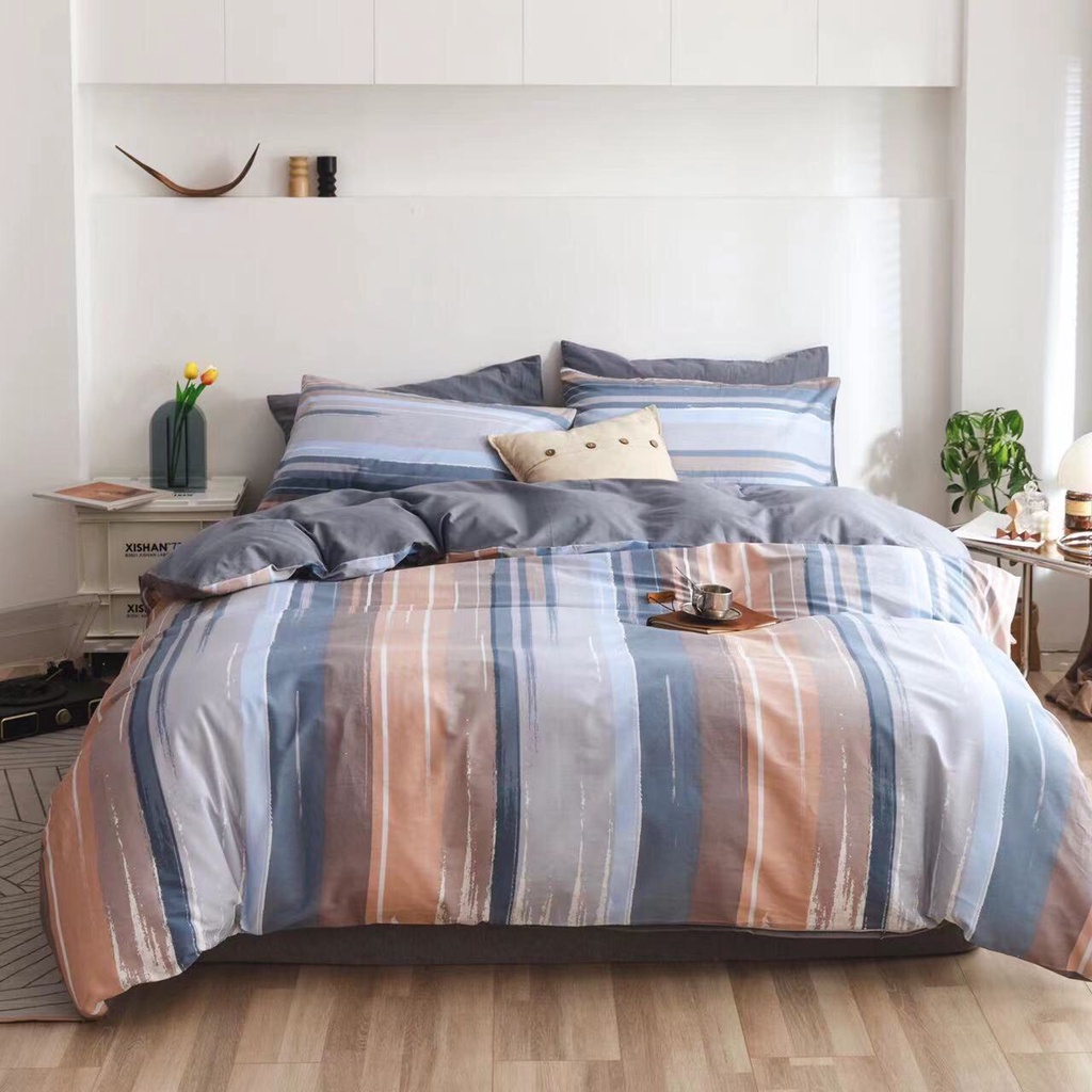 Bộ Chăn Ga Gối Cotton Living - 100% Cotton Hoạ Tiết Kẻ Mẫu Mới Nhất 2021 ( Vỏ Chăn Họa Tiết Kẻ Phối Màu Trơn - Ga Trơn ) | BigBuy360 - bigbuy360.vn