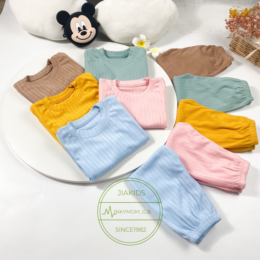 [SALE] Bộ Dài Tay Cho Bé Trai, Bé Gái Minky Mom Vải Thun Gân Đũa Bảng Màu Pastel,Đồ Bộ Cho Bé Mặc Nhà Thu Đông MKMTD2149