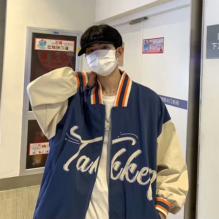 2021 spring men's baseball collar jacket Korean version of loose letters embroidery tide brand sports baseball uniform student jacket