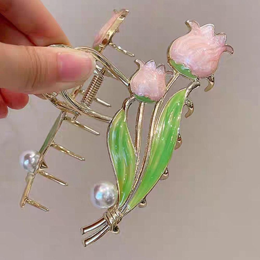 Kẹp Tóc Trang Trí Hình Cá Mập / Hoa Tulip Bằng Hợp Kim Màu Ngà Cho Nữ