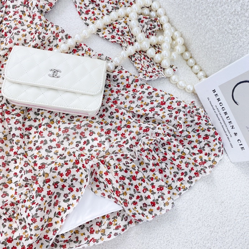 ĐẦM HOA CÚP NGỰC TAY DÀI BO XOÈ