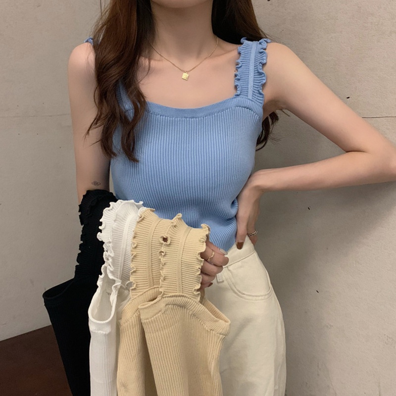 Youyo Áo Tank Top Không Tay Nhún Bèo Dáng Ôm Thời Trang Đi Biển Ngày Lễ