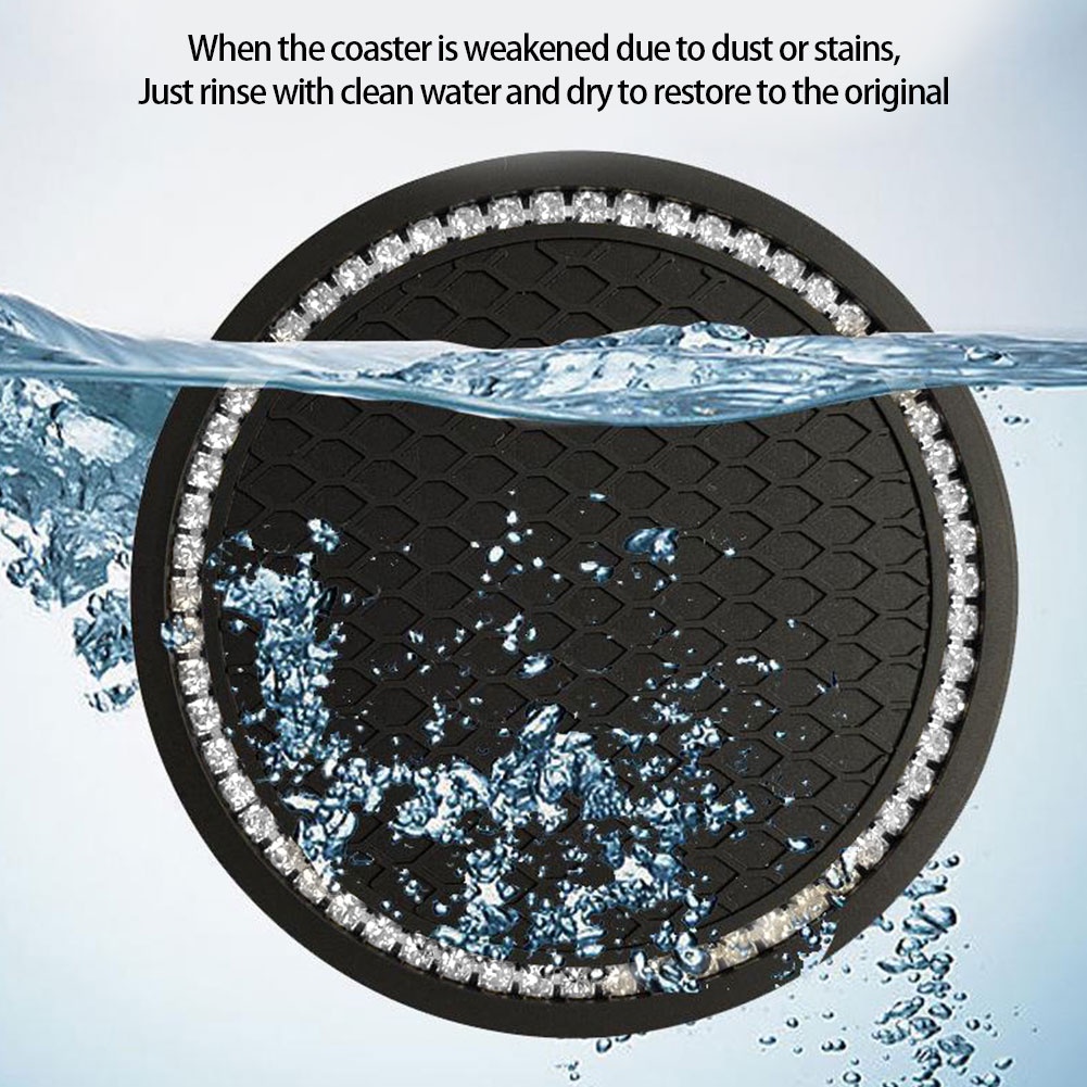 Miếng Lót Cốc Chống Trượt Đính Đá Sang Trọng Cho Xe Hơi