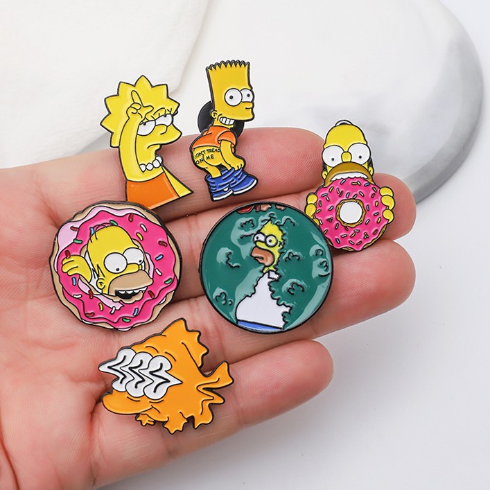 Ghim cài áo QIHE JEWELRY hình hoạt hình The Simpsons vui nhộn thịnh hành