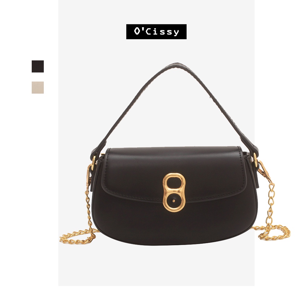 Túi xách nữ đeo chéo hàn quốc sang trọng thời trang dây xích vintage phong hàn quốc cao cấp đen da mềm đơn giản giá rẻ