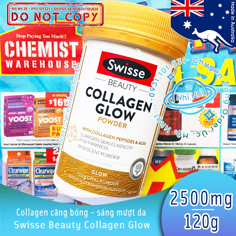 🎈CÓ BILL ÚC🎈 Swisse Beauty Collagen Glow - căng bóng da 60 viên / 120 viên / powder 120g 🎈 Chuẩn Chemist Warehouse