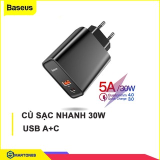 Củ sạc nhanh Baseus Speedy series CH-905 2 cổng USB và Type C 30w hỗ trợ chuẩn sạc PD, Q.C 3.0, HW