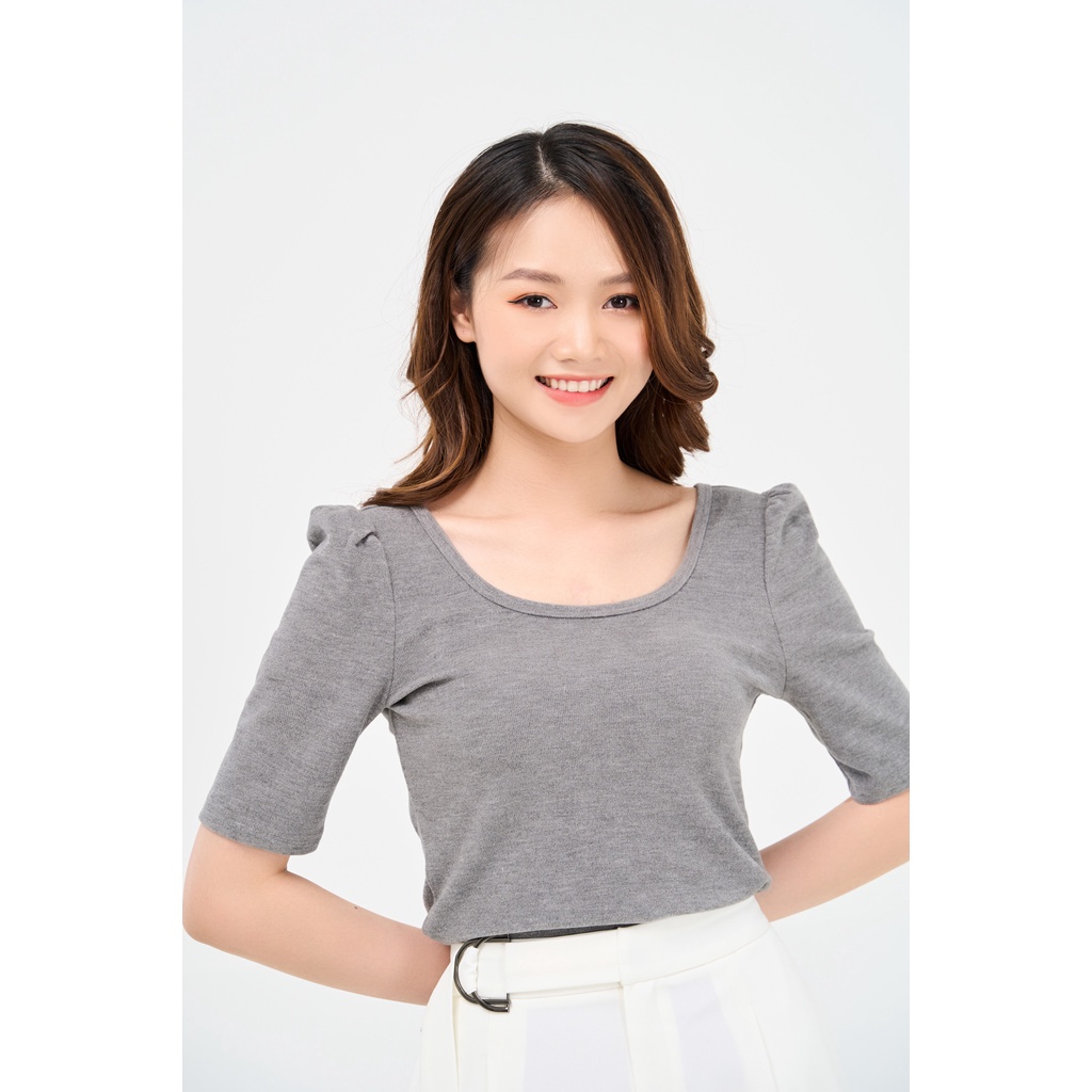 Áo Thun Nữ YODY Cổ Vuông Tay Bồng Dáng Ôm Cao Cấp ATN4350