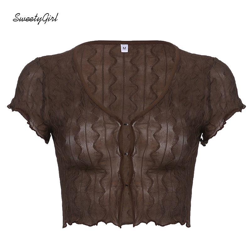 Áo Croptop Phối Ren Xuyên Thấu Thời Trang Quyến Rũ 2022 Cho Nữ