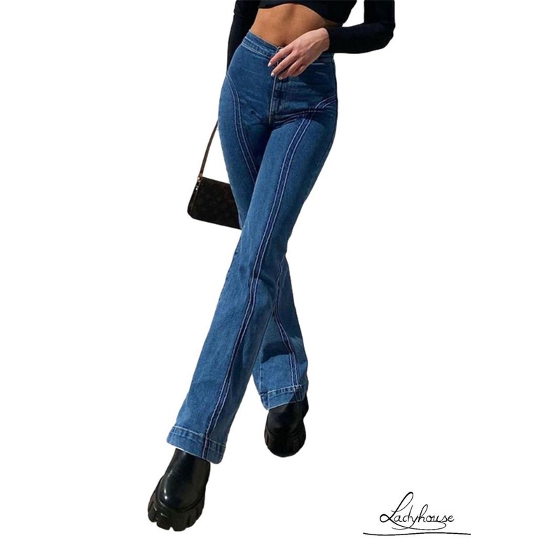 Quần jeans dài lưng vừa phối nút khóa kéo thời trang cho nữ