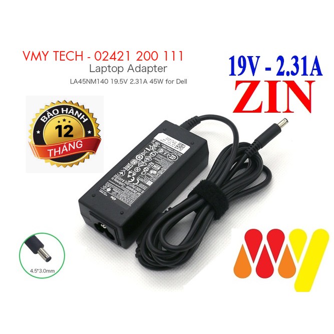 Sạc Laptop Dell 19.5v - 2.31a - 45w - Adapter Kèm Dây Nguồn XPS 13 Inspiron 5452 5455 5458 VÀ NHIỀU MÃ KHÁC