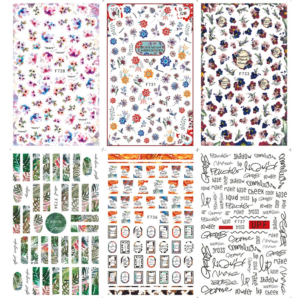 [Hàng mới về] Miếng dán trang trí móng tay họa tiết hoa lá và chữ cái phong cách 3d thủ công độc đáo