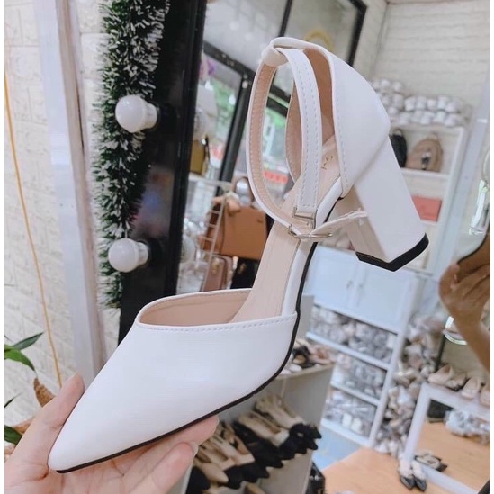 Giày Sandal cao gót nữ đế vuông 7 phân da mờ TH38