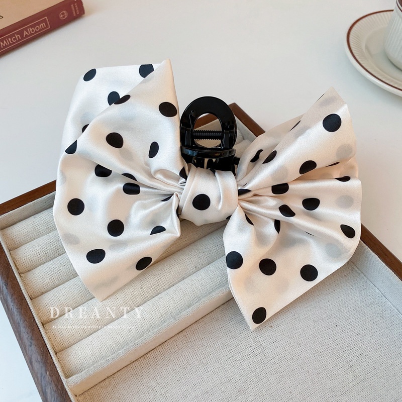 Kẹp Nơ Họa Tiết Chấm Bi Phong Cách Pháp Ngọt Ngào