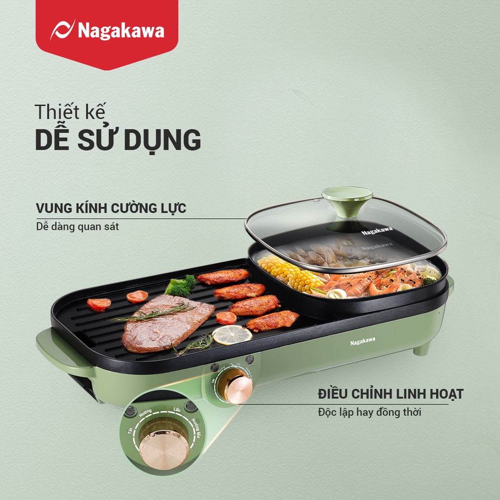 Bếp lẩu nướng điện đa năng Nagakawa NAG3104 Bảo hành 12 tháng Hàng chính hãng - iWao Official Store