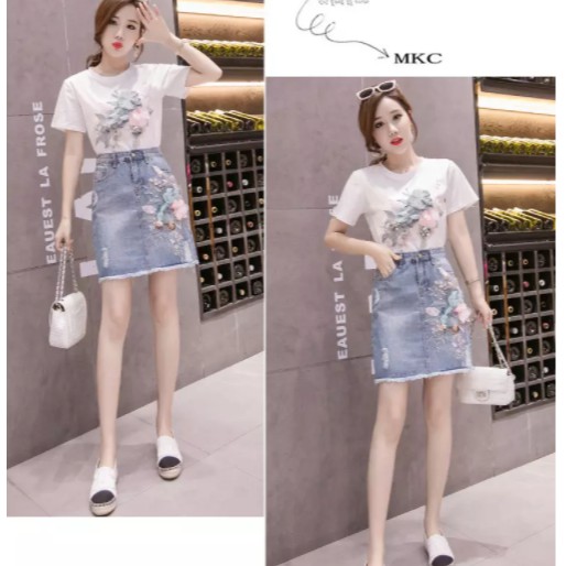 [QC CAO CẤP - SẴN HÀNG] CHÂN VÁY JEAN NỮ LƯNG CAO ĐÍNH CƯỜM THÊU HOA SANG CHẢNH CHẤT LIỆU DENIM CAO CẤP - VÁY NỮ