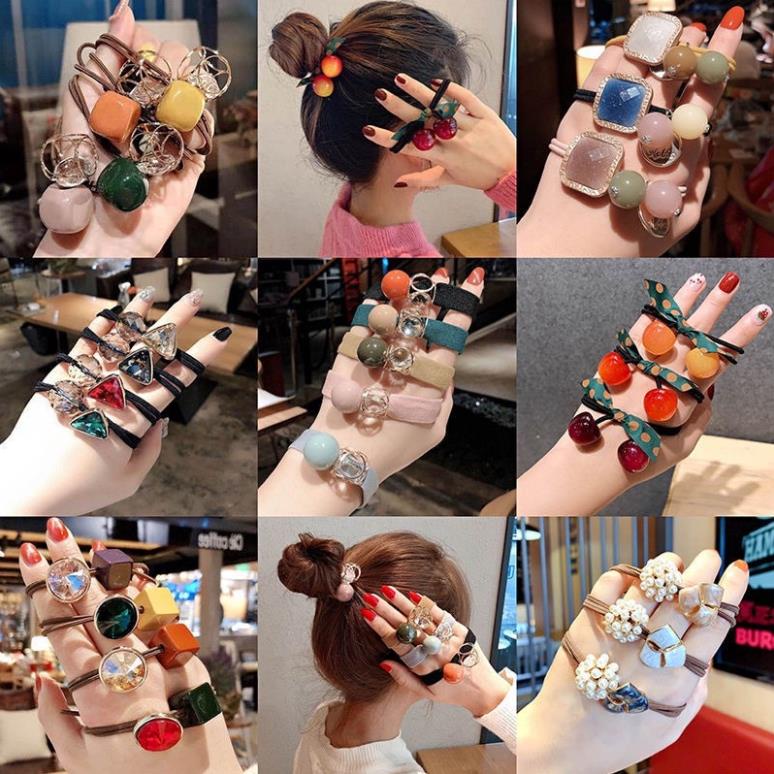 Dây buộc tóc set 20 chun buộc tóc túi nhựa trong mix nhiều hình dễ thương