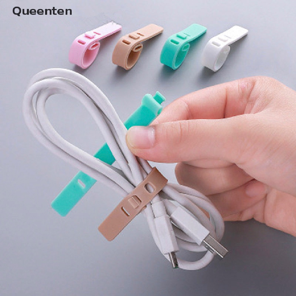 Queenten Silicone Data Cable Organizer Headphone Cord Finishing Buckle Wrap Tie Strap QT