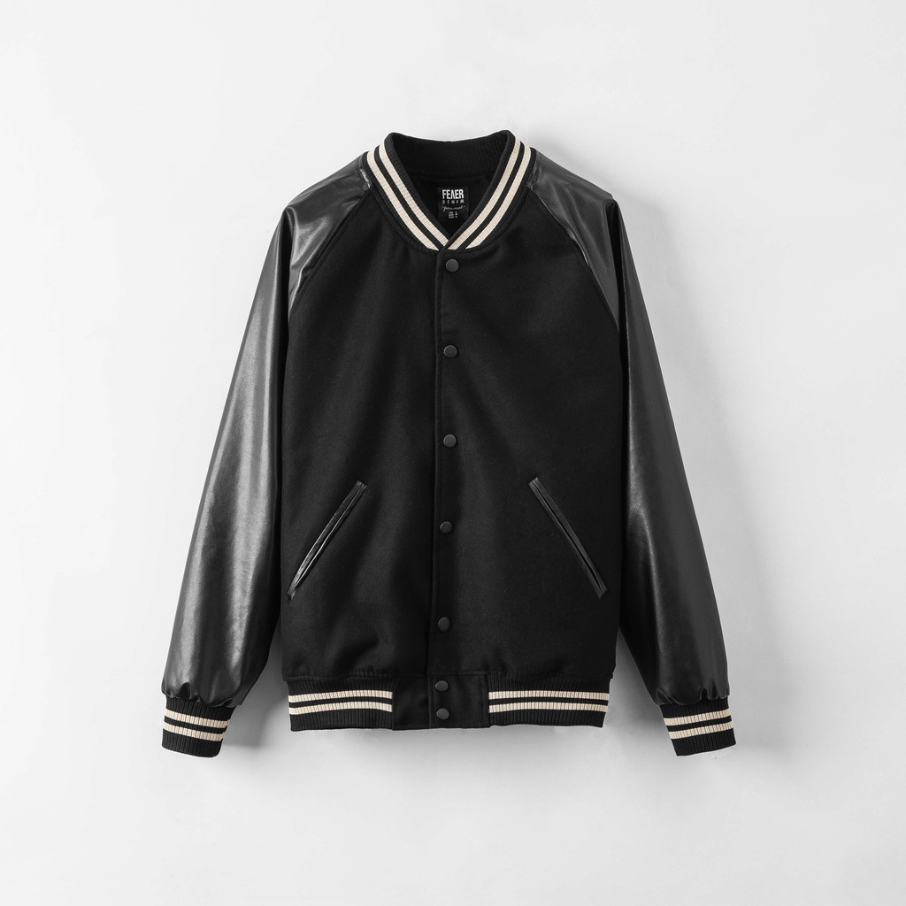 Áo khoác Bomber nam họa tiết trơn Felt And Leather chất ép từ Len giữ nhiệt và thoáng - FEAER DENIM #8