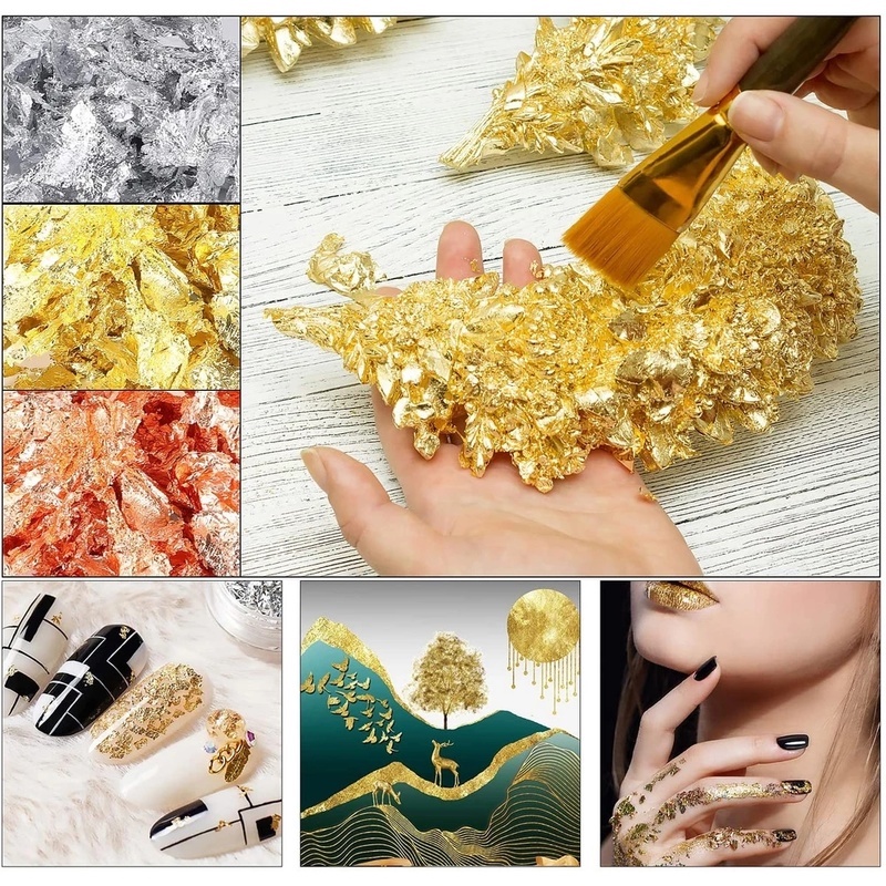 Bộ Lá Vàng Bạc 2/3g Đính Sequin Lấp Lánh Dùng Trang Trí Móng Tay Nghệ Thuật