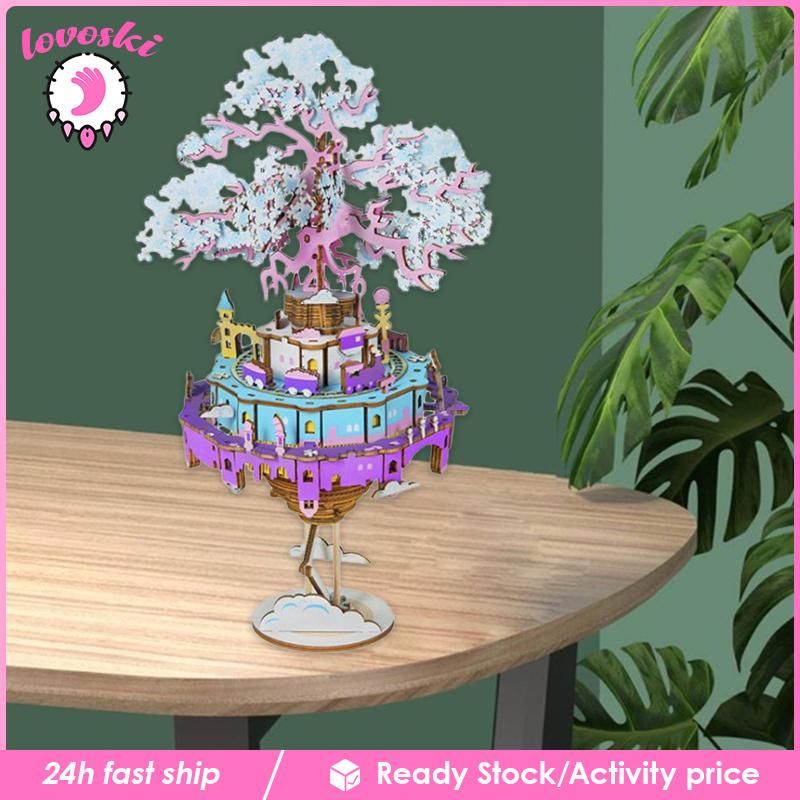 [Lovoski] Hộp Nhạc Xoay Bằng Gỗ DIY Hình Lâu Đài Trên Bầu Trời